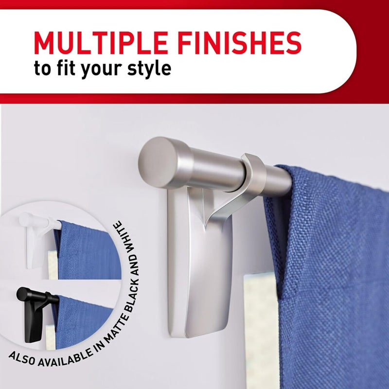 Command 10 lb Satin Nickel Curtain Rod Hooks, 2 Hooks and 4 Strips, No Drilling Christmas Decorations, Use with Rod Diameters 0.5-0.75" - Image 3